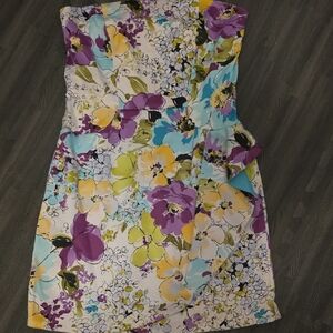 Alyn Paige Strapless Floral Dress - Purple, Yellow, Blue